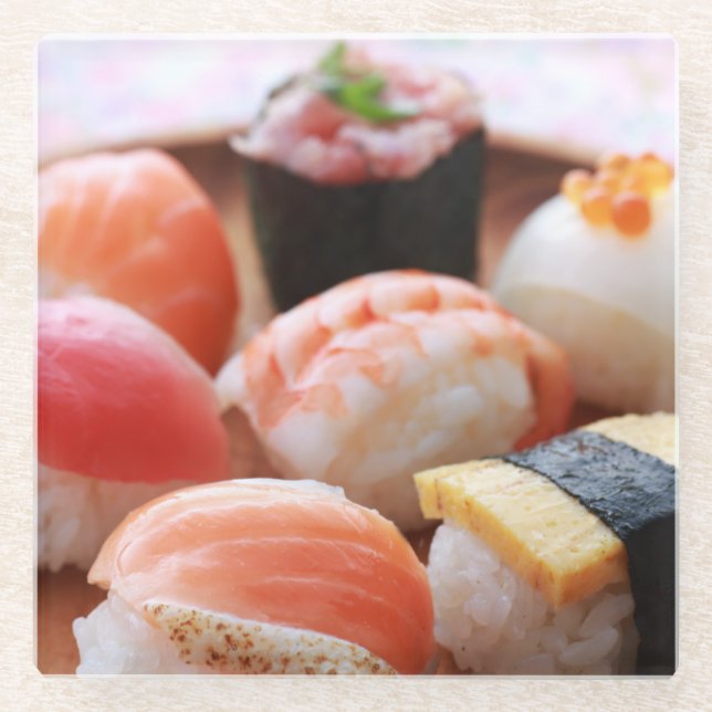 A cute and round temari sushi holiday glasuntersetzer (Vorderseite)