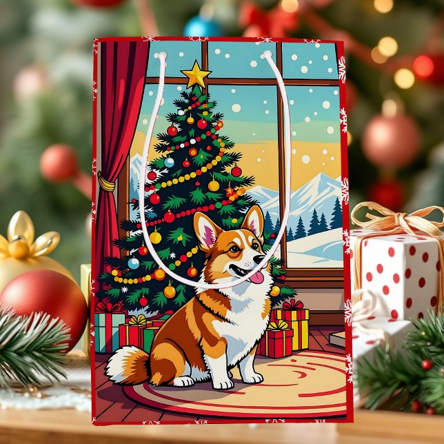 A Cute Festive Corgi Christmas Mittlere Geschenktüte (Von Creator hochgeladen)