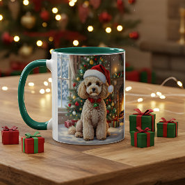 A Cute Festive Poodle Personalized Christmas  Tasse