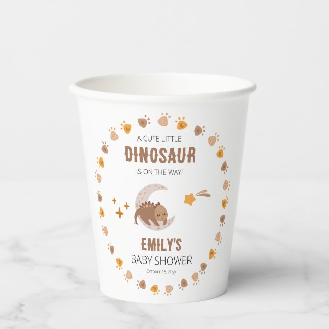 A Cute Little Dinosaur Is On The Way Baby Shower  Pappbecher (Vorderseite)