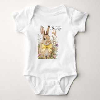 A cute little Floral Bunny Yellow Bow Baby Shower Strampler