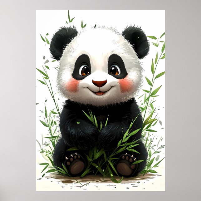 A cute panda with rosy cheeks sits happily poster (Vorne)
