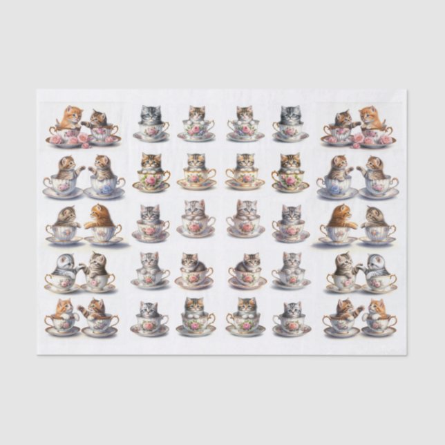 A Cute Set of Teacup Kitten (Left & Right Facing) Seidenpapier (Vorderseite)