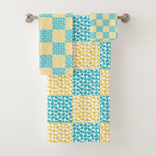 à damiers Amour en Turquoise, Jaune et Blanc (En situation)