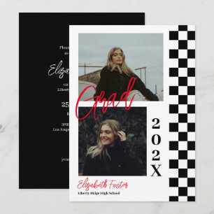 à damiers b&w avec graduation rouge Invitation