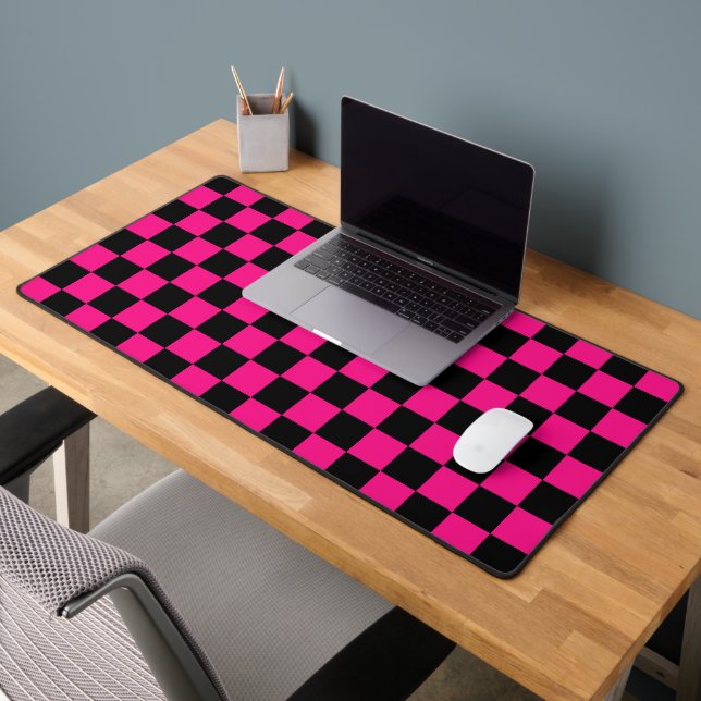 à damiers carré rose chaud noir rétro géométrique (Bureau 2)
