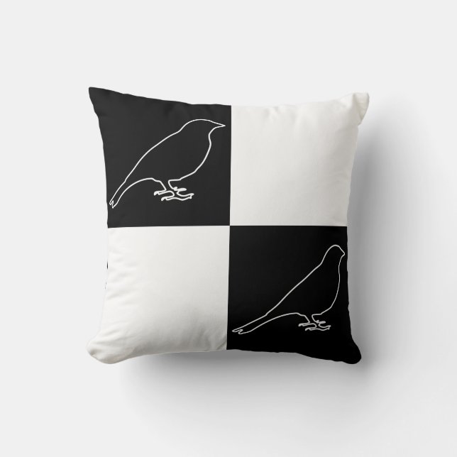 à damiers Coussin d'oiseaux noirs et blancs (Recto)