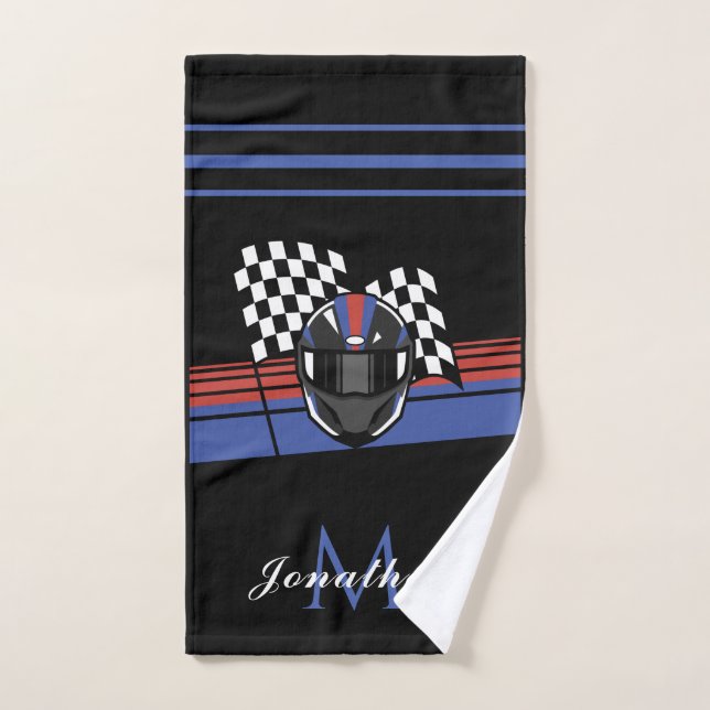 à damiers Drapeau et Casque Motorbike Nom personna (Serviette à main)