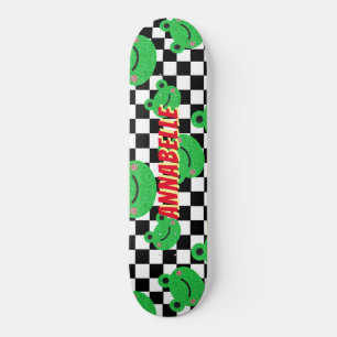 à damiers Frog Nom personnalisé Skateboard