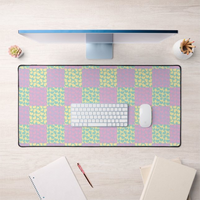 à damiers Love-Pastel rose, jaune, violet et vert (Bureau 1)