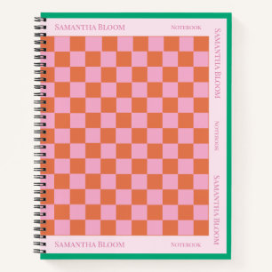 à damiers Motif Orange Rose Carnet de journal