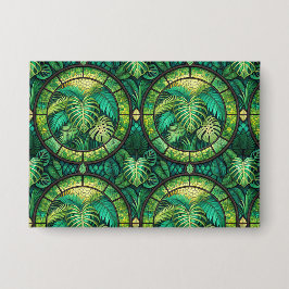 A decorative wall art piece features a repeating  button