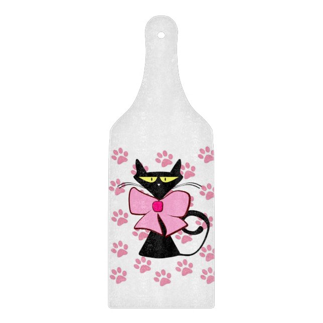 À Découper Planche de coupe en verre Chat Bow Rose Bow Meow (Devant)