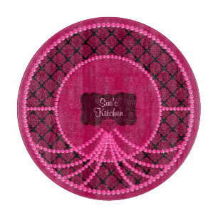 À Découper Planche rose Damas-rond de verre de coupe