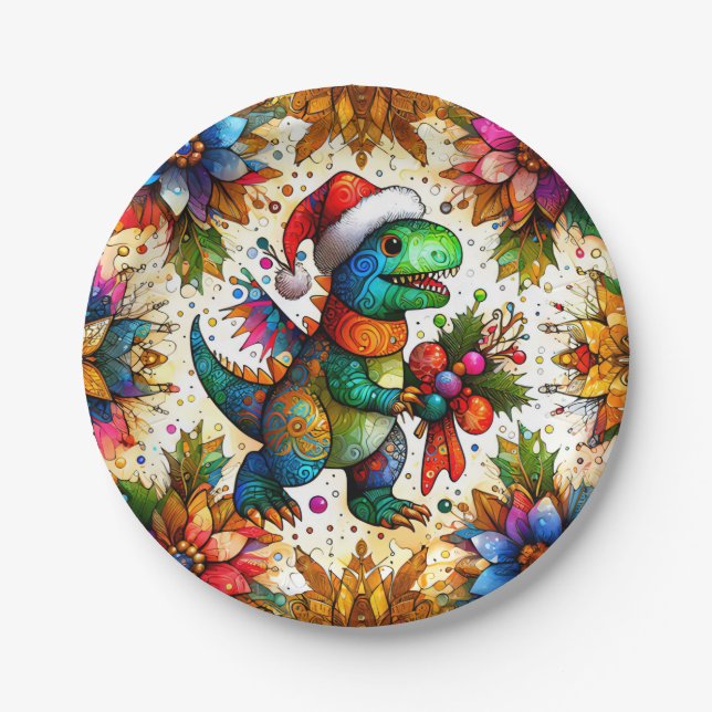 A DINOSAUR'S CHRISTMAS ~ Niedlich ~ Pappteller (Vorderseite)