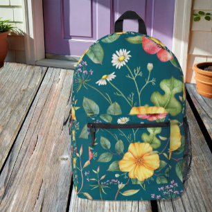 À Dos Imprimé Fleurs sauvages de dessin vintage /Turquoise, sac