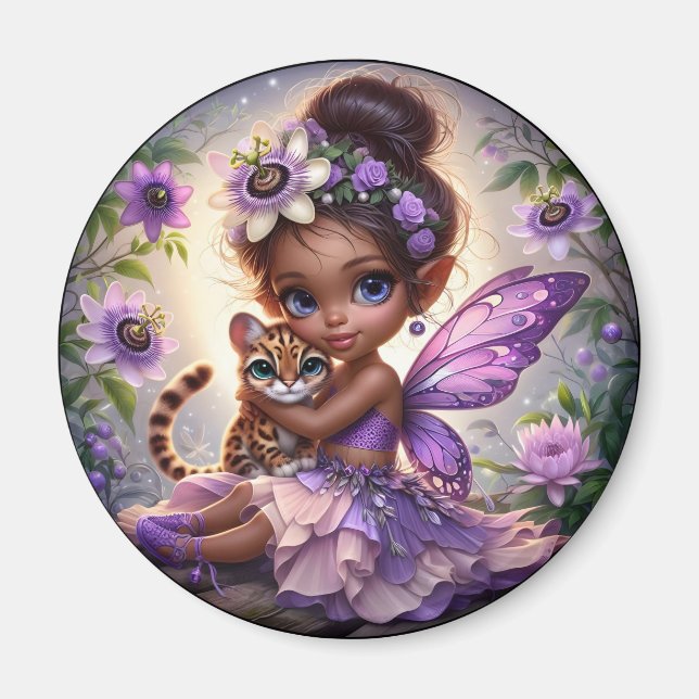 A Fairy und ihr Leopard Cub - Lila Magnet (Vorne)