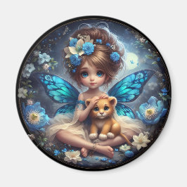 A Faiy and her Lion Cub - Blue Magnet