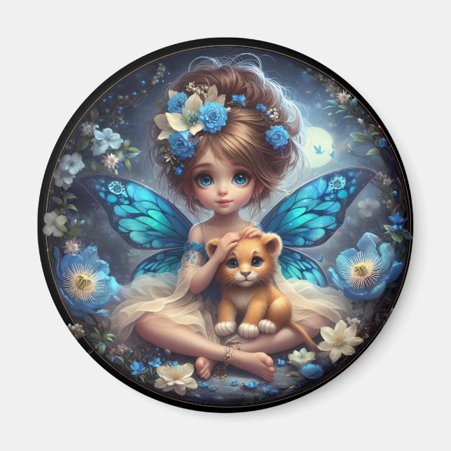 A Faiy and her Lion Cub - Blue Magnet (Vorne)