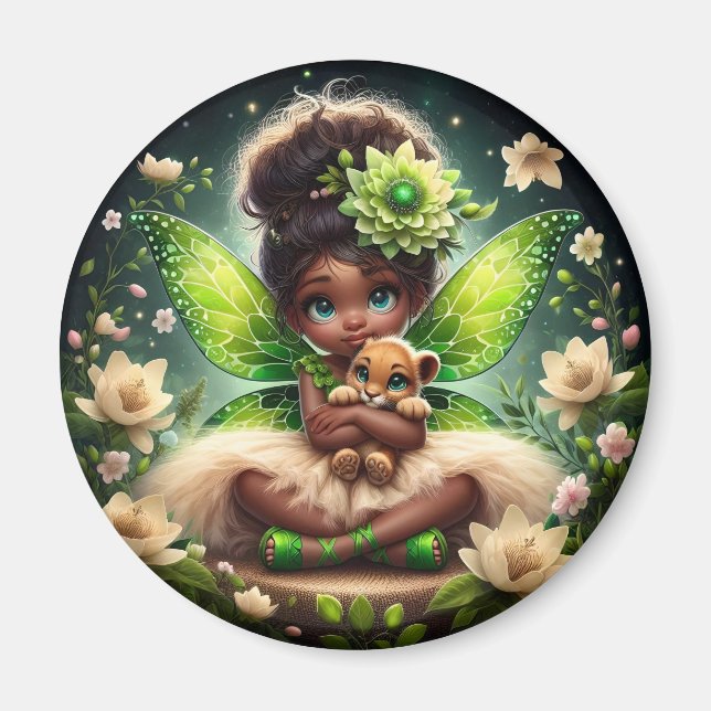 A Faiy and her Lion Cub - Green - Magnet (Vorne)