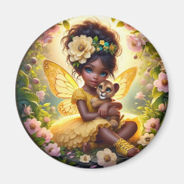 A Faiy and her Lion Cub - Yellow - Magnet