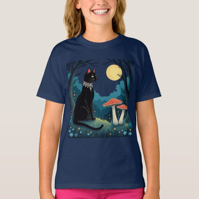 A Familiar Black Cat And Toadstools Halloween 1 T-Shirt (Vorderseite)