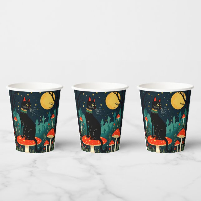 A Familiar Black Cat And Toadstools Halloween 2 Pappbecher (Multi)