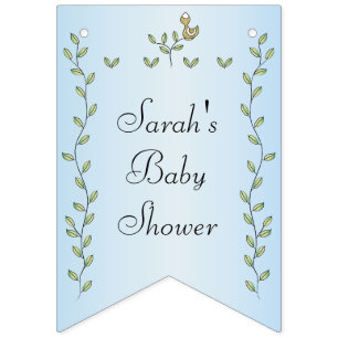 À Fanions Baby shower BLEU "Oiseaux d'or", bannière Swallowt