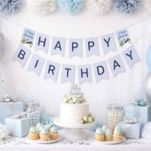Bannière d'anniversaire de forêt hivernale