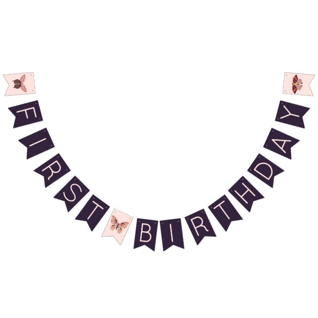 À Fanions Bannière d'anniversaire du papillon Boho mignon (Tout)