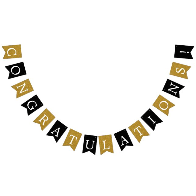 À Fanions Bannière Félicitations Black et Faux Gold (Tout)