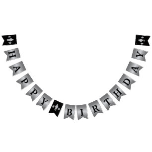 À Fanions Bannière noire et argentée d'anniversaire de