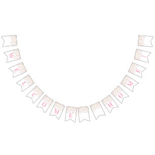 À Fanions Bienvenue Accueil Bannière Pink Gold Confetti