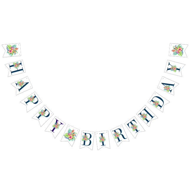 À Fanions Fleurs tropicales Bonne bannière d'anniversaire (Tout)