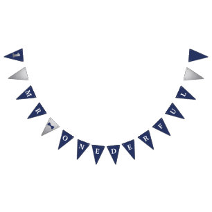À Fanions M M Onederful Bannière Navy & Argent avec 1