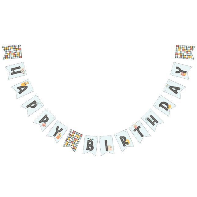 À Fanions Petit Monstre Amical Bonne Bannière Anniversaire (Tout)