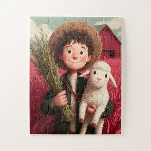 A farm boy with his sheep friend by his side. (Vertikal)