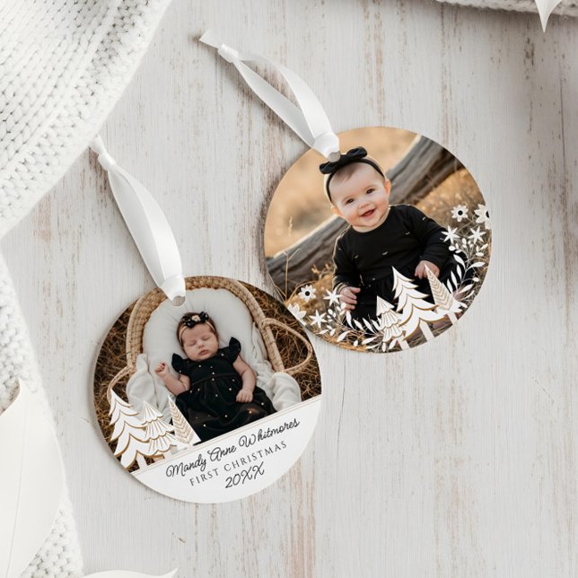 À feuillage persistant sapin de Noël Première phot (Evergreen Christmas Tree First Christmas Photo Ornament)
