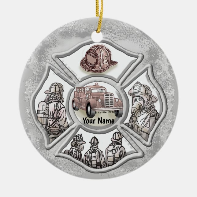 A Firefighter Maltese Cross custom name Ornament (Vorne)