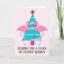 A Flock of Festive Wishes Christmas Flamingos Feiertagskarte