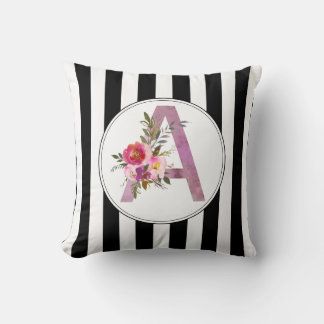 A, Floral Monogramm initial, Aquarellfarben-Blume Kissen