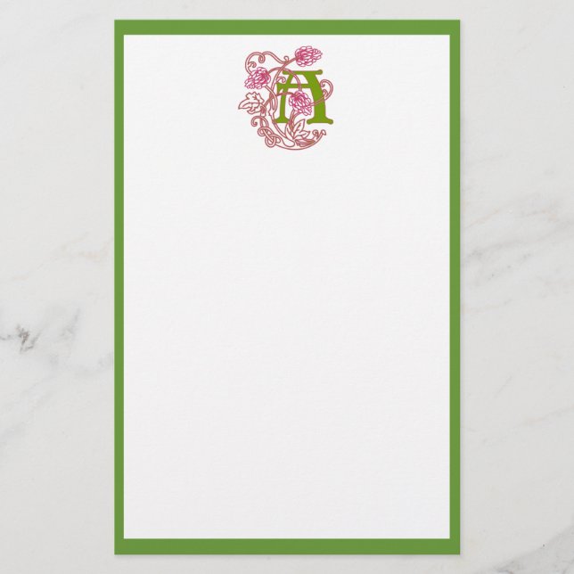 "A" florale Jugendstil-Monogramm Briefpapier (Vorderseite)