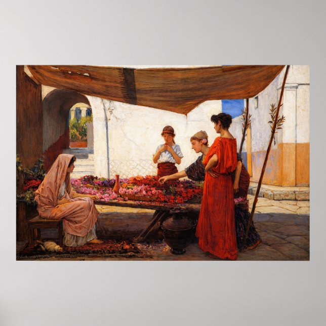 A Flower Stall by John William Waterhouse Poster (Vorne)