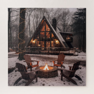 A-Frame Cabin Winter Schnee große Puzzle Puzzle