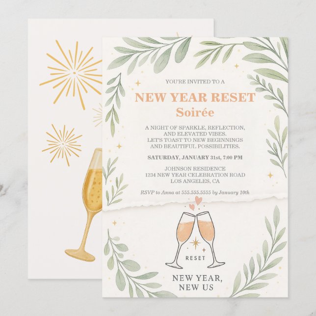 A Fresh Start Cocktail Party For Missed New Year Einladung (Vorne/Hinten)