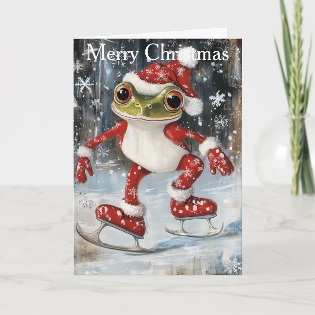 A Frog Ice Skating Feiertagskarte (Vorderseite)