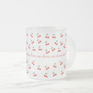 A frosted glass mug with cherry pattern  mattglastasse