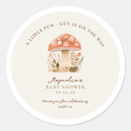 A Fun Little Guy is on the Way Baby Shower  Runder Aufkleber