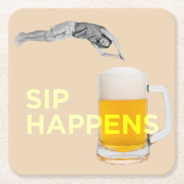 A fun “Sip Happens” coaster Rechteckiger Pappuntersetzer