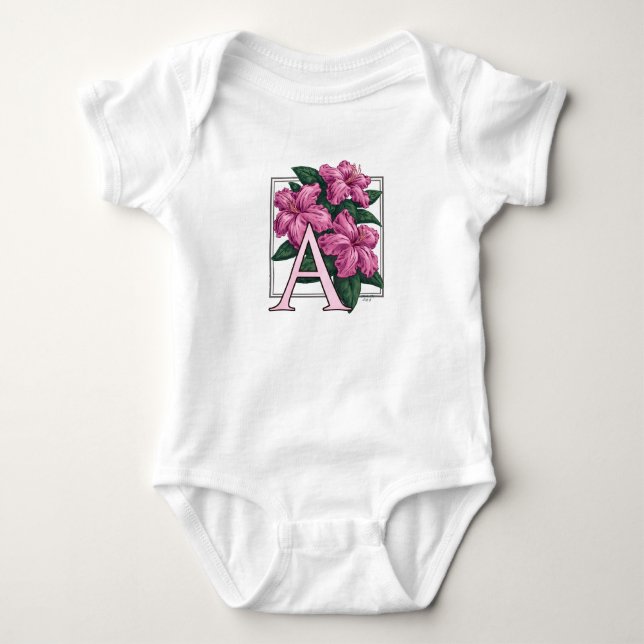 A für Azaleen-Blumen-Monogramm-Baby-Kleidung Baby Strampler (Vorderseite)